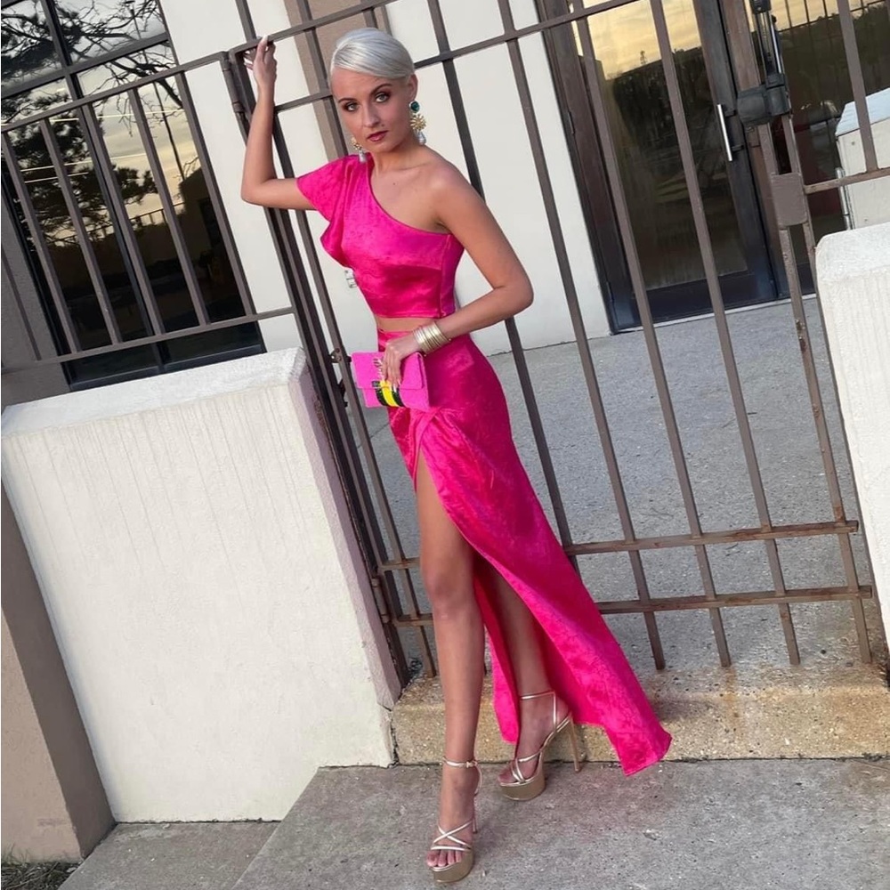 Hot Pink Satin 2 piece dress set